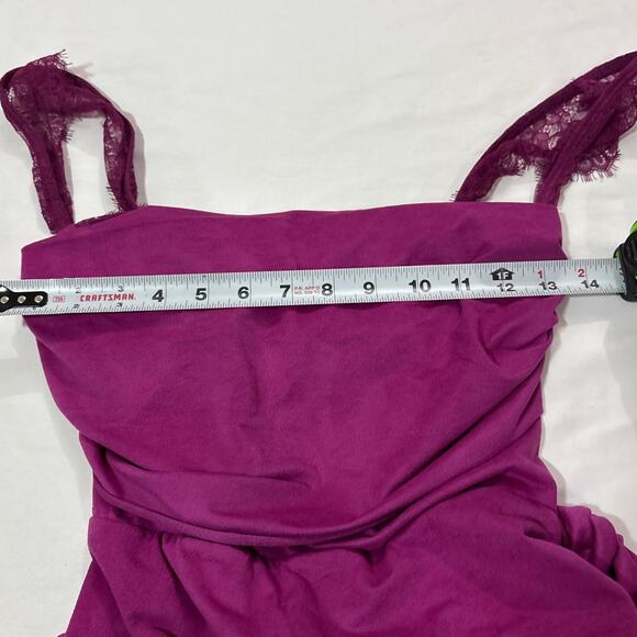 Lucy in the Sky Womens Medium Suede Draped Lace Maxi Dress Magenta Party Club - Picture 13 of 13